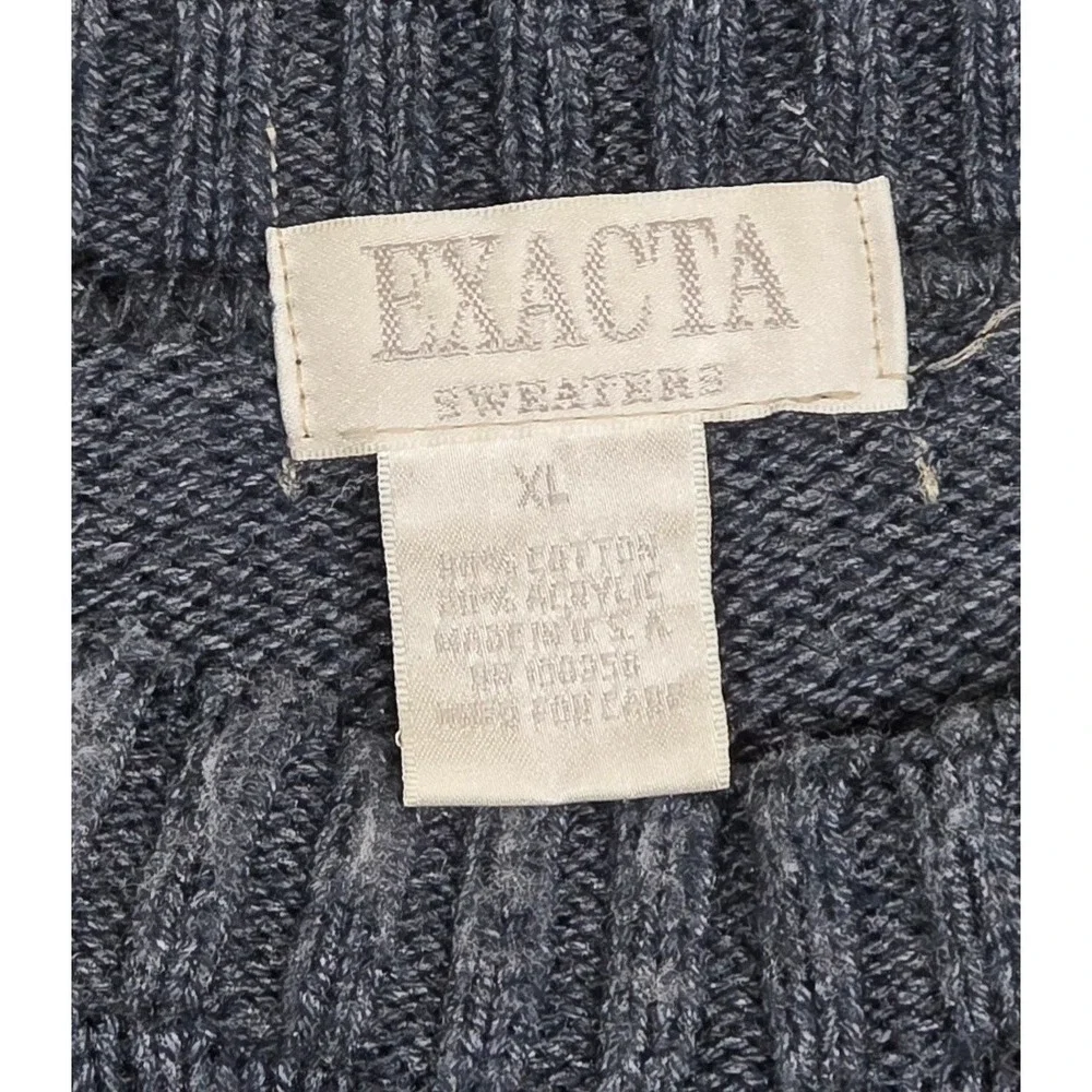 Exacta Vintage Gray Argyle Sweater Mens XL Pullover Crewneck Casual USA 1990s